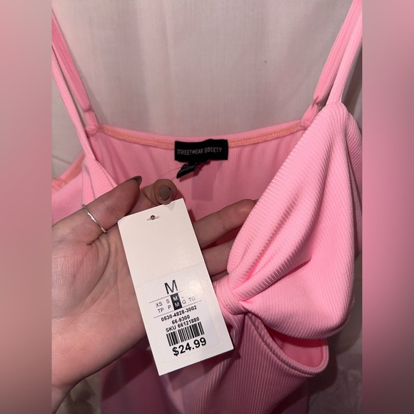 Bright Pink Body Con Spaghetti Strap Dress w/ cut outs and adjustable straps. - Picture 5 of 5